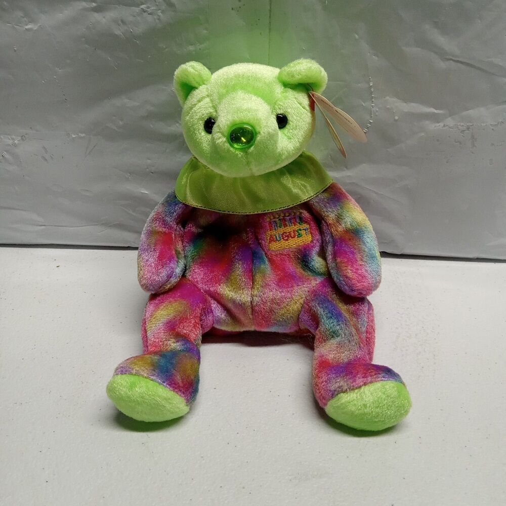 Ty Beanie Baby - AUGUST the Birthday Bear (7.5 Inch) rainbow colored  2001 model